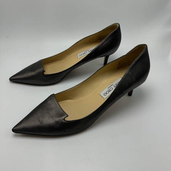Jimmy Choo Allure Leather Kitten Heels Gray Metallic Pumps IT Size 40.5 US 10.5 - Picture 6 of 12